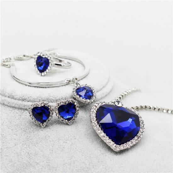Navy blue Titanic Heart Of Ocean with platinum plating necklace set (Tester)